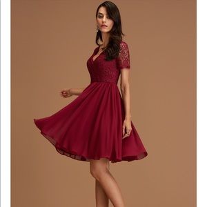 Burgundy Knee Length Bridesmaid Dress